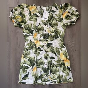 NWT H&M Floral Button-Up Mini Dress with Lemon Print in Size M